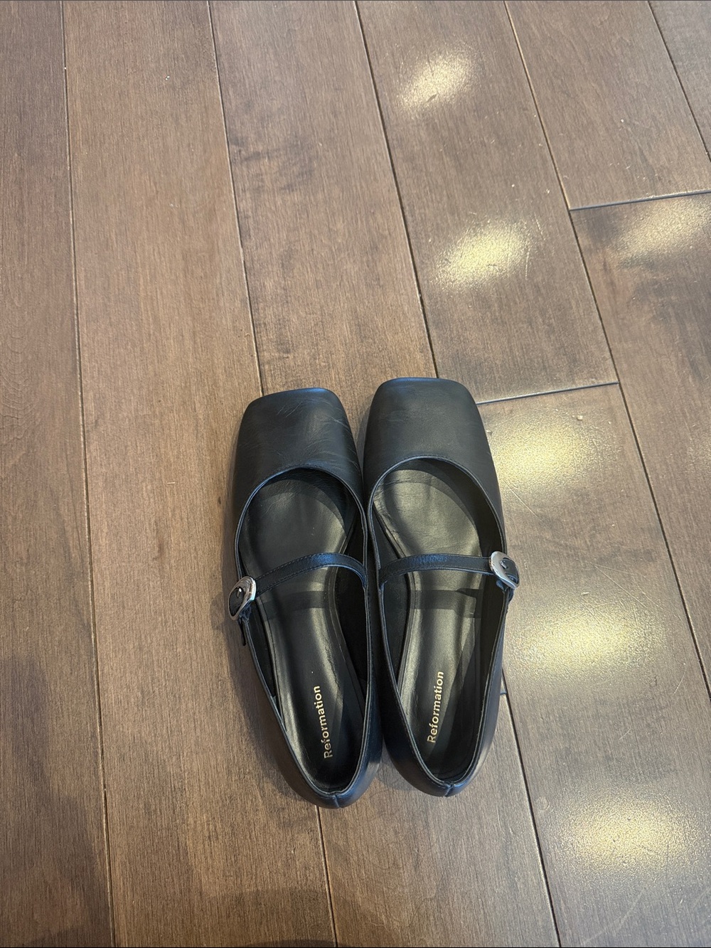 Reformation Black Square-Toe Mary Jane Flats